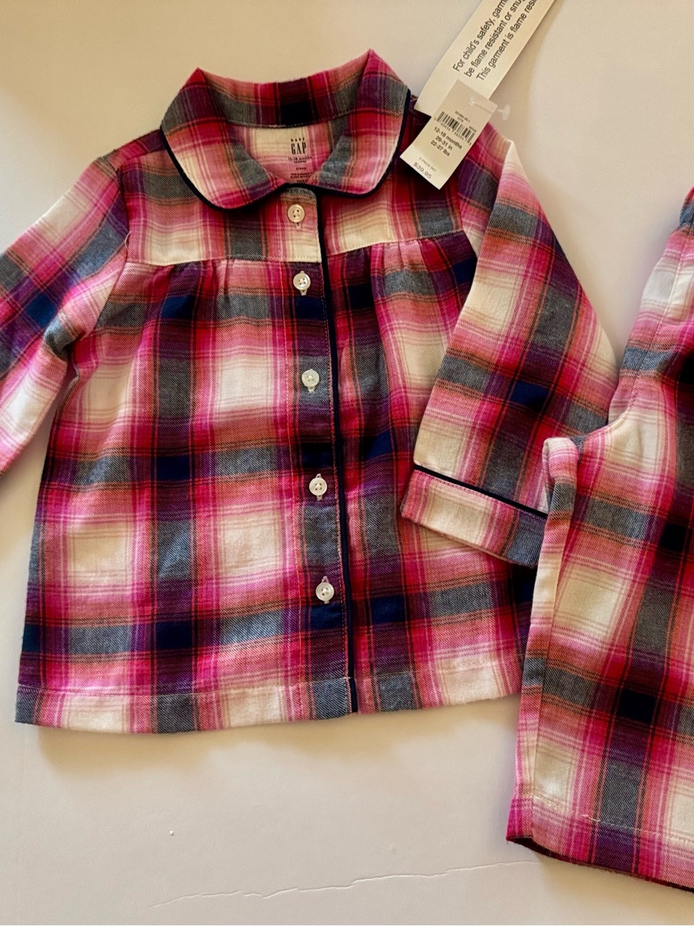 12-18 month NWT Gap pink plaid flannel pajama set 2 piece